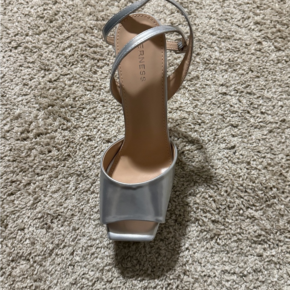 Silver Strappy Block Heel Sandal by Harness